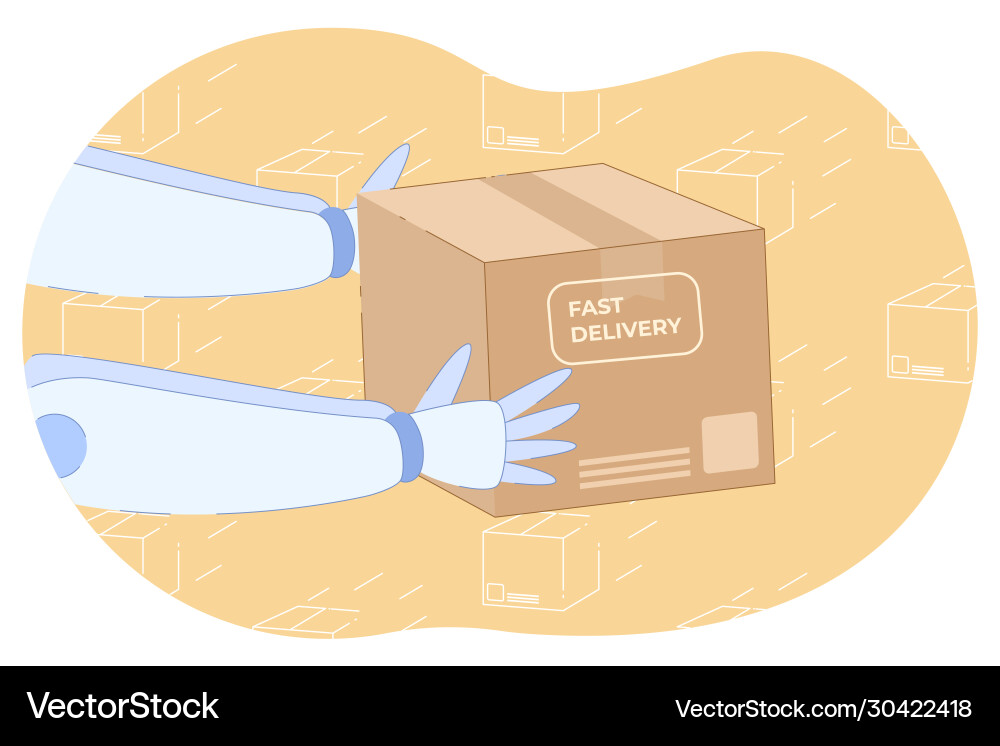 Autonomous delivery robot holding box with order Autonomous delivery robot holding box with order Vector Image