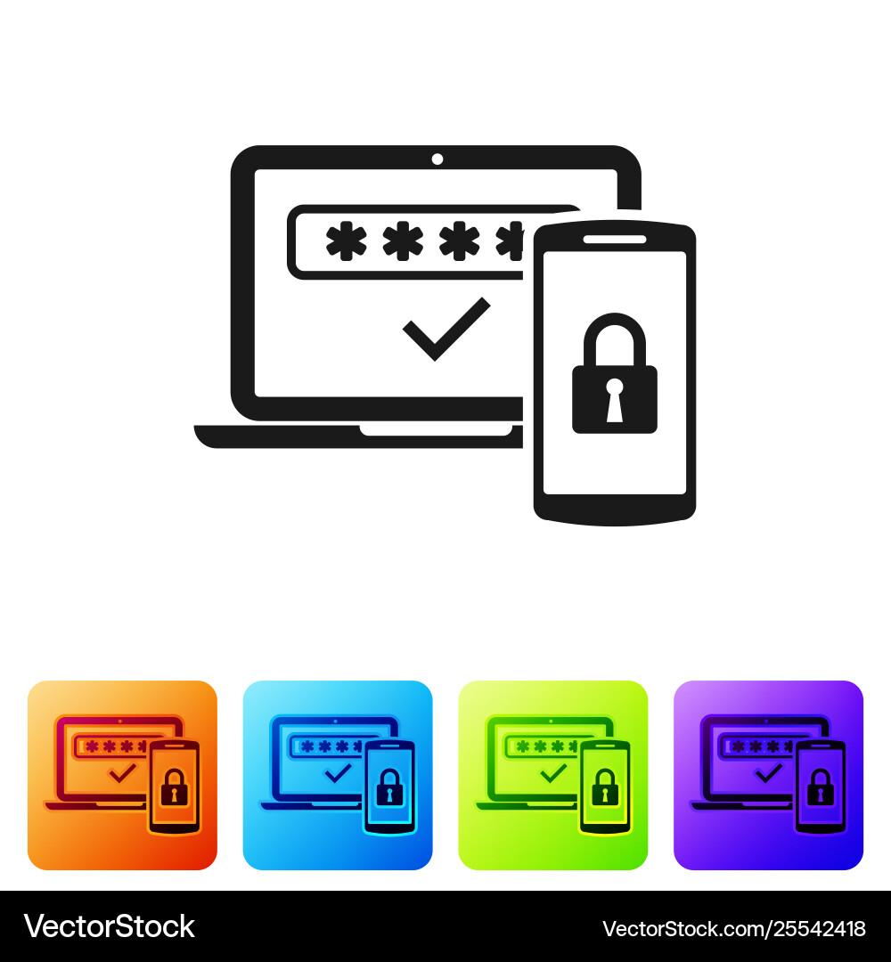 Black multi factor two steps authentication icon Black multi factor two steps authentication icon Vector Image