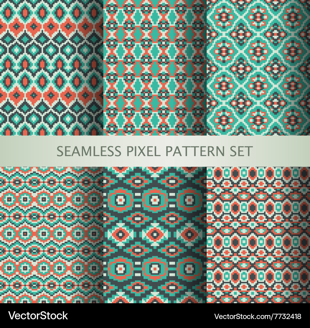 Collection of pixel colorful seamless patterns vector image