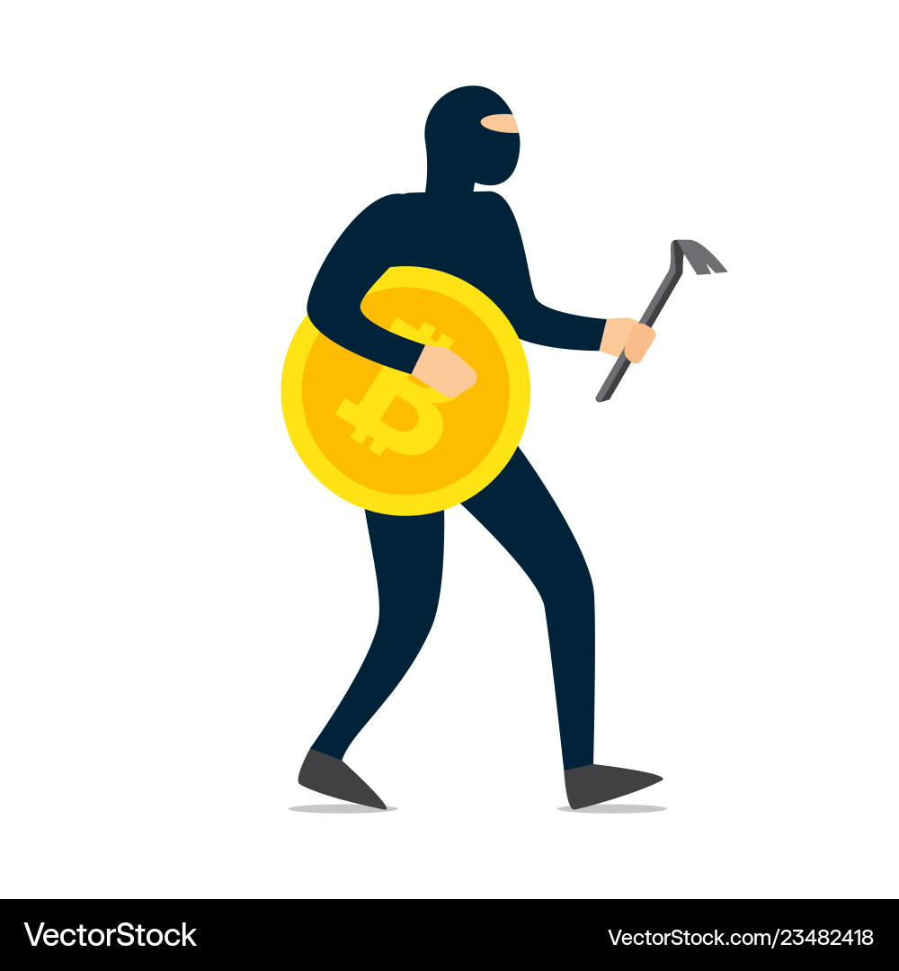Dark Mask Hacker Running with Bitcoin vector image