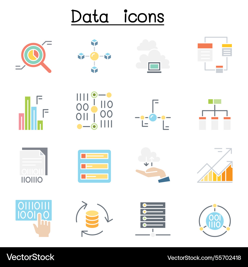 Data database graph chart diagram icon set Data database graph chart diagram icon set vector image