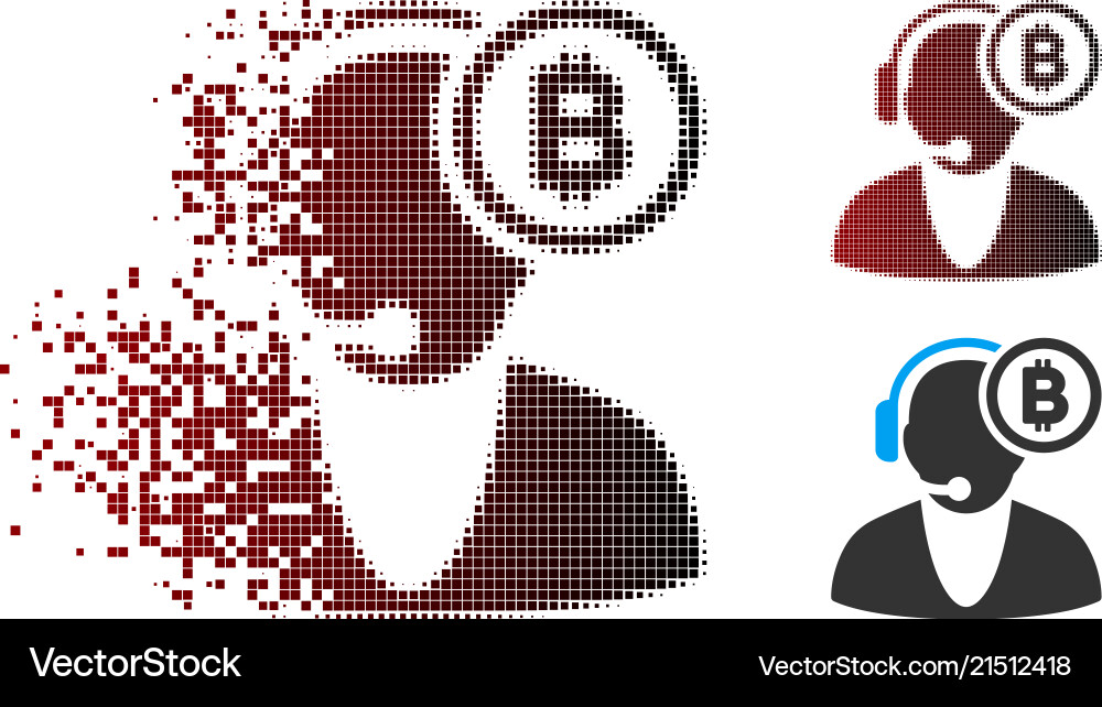 Disintegrating pixel halftone bitcoin operator Disintegrating pixel halftone bitcoin operator vector image