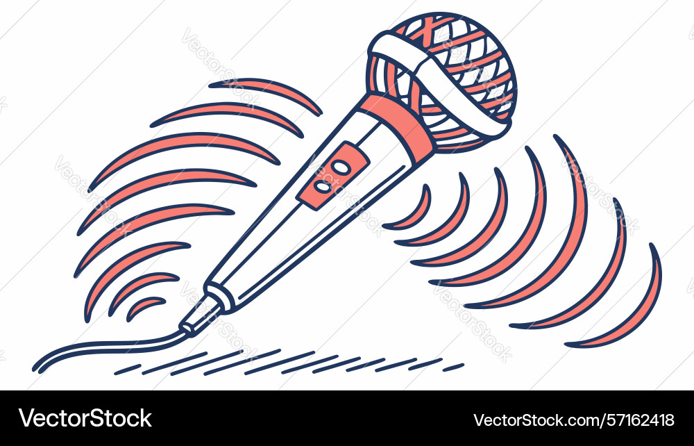 Dynamic microphone with sound waves live vector image
