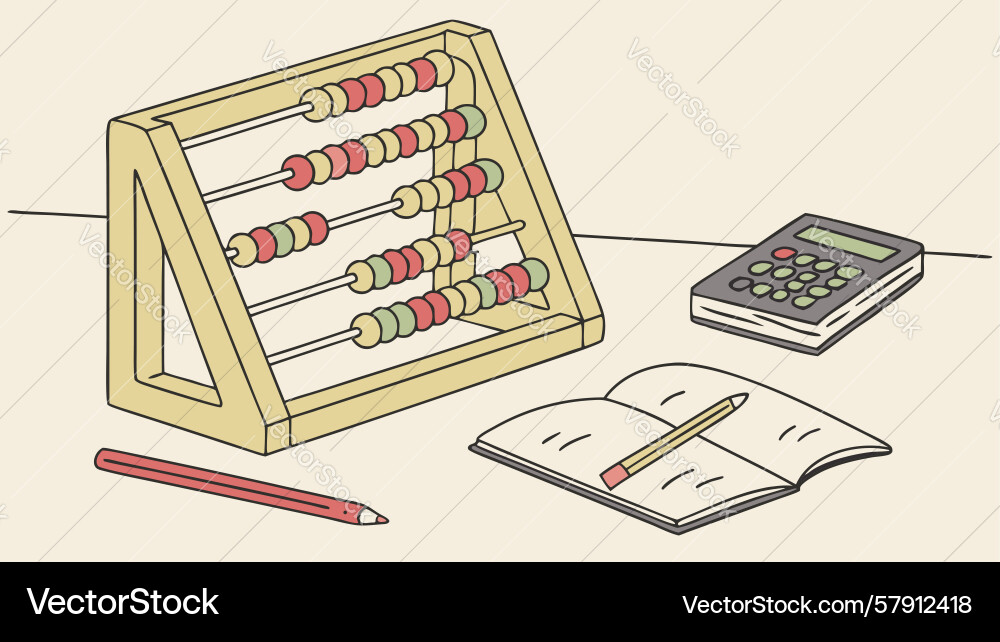 Educational tools abacus calculator and notebook Vector Image