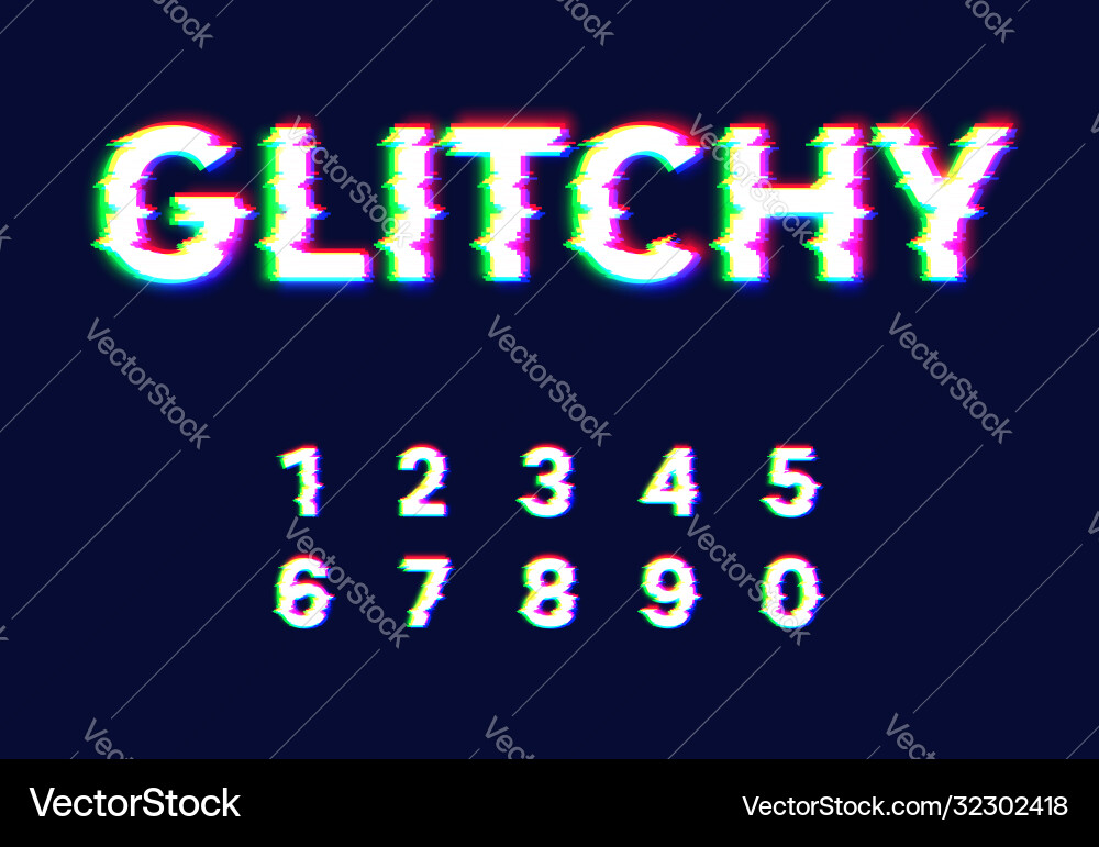 Glitch Font Set - Distorted Effect vector image