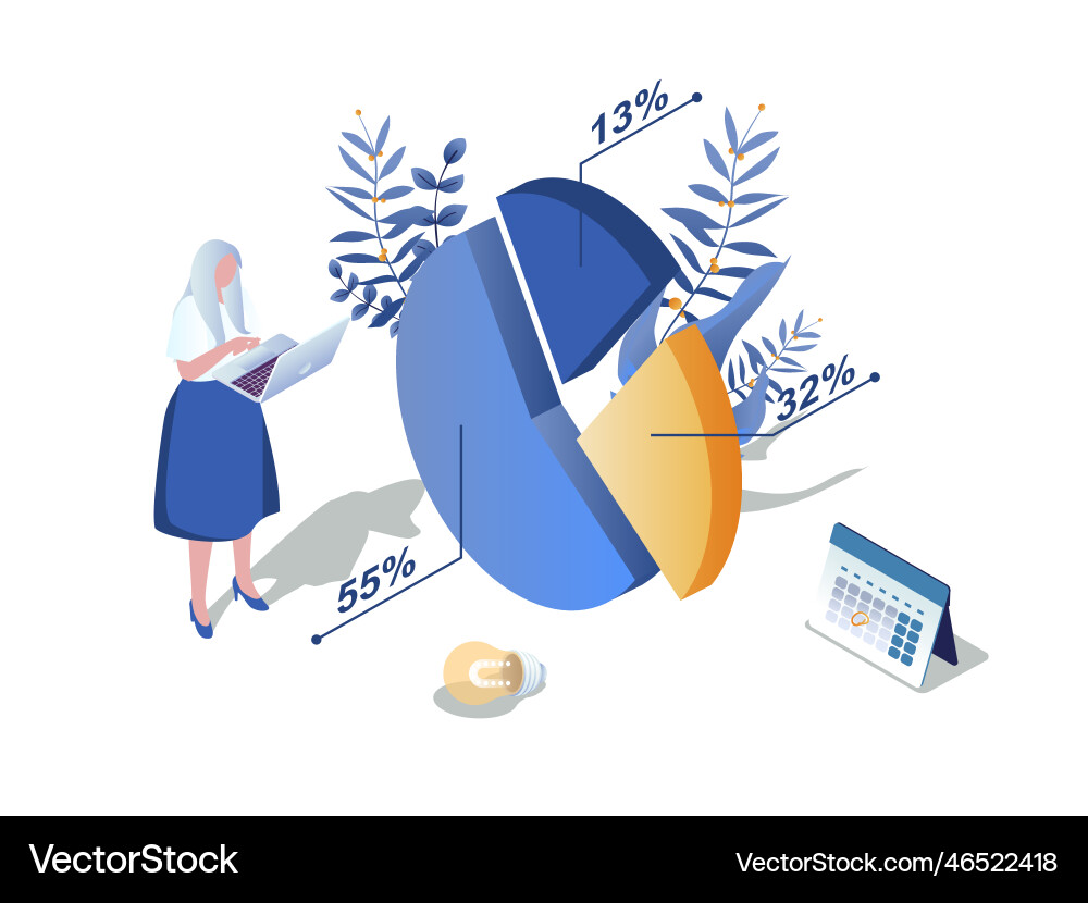 Pie chart concept 3d isometric web scene Pie chart concept 3d isometric web scene vector image