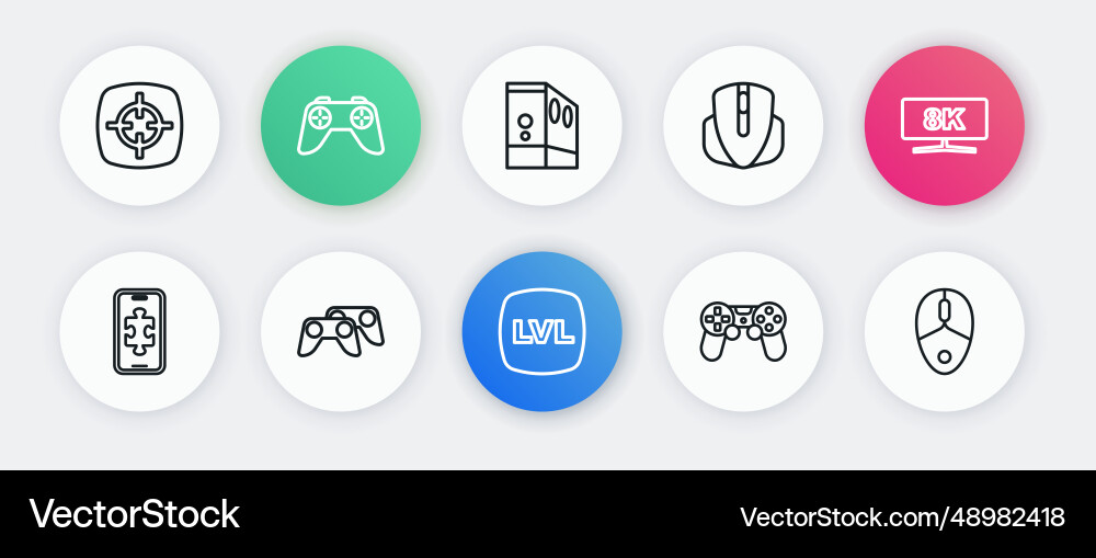 Set line level game computer monitor mobile Set line level game computer monitor mobile Vector Image