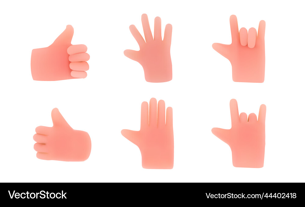 Set of hand gestures in 3d render the style vector image