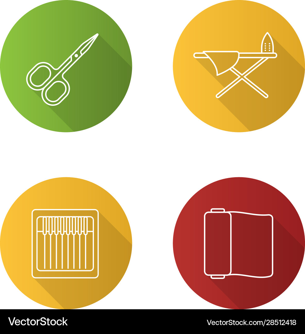 Tailoring flat linear long shadow icons set Tailoring flat linear long shadow icons set vector image