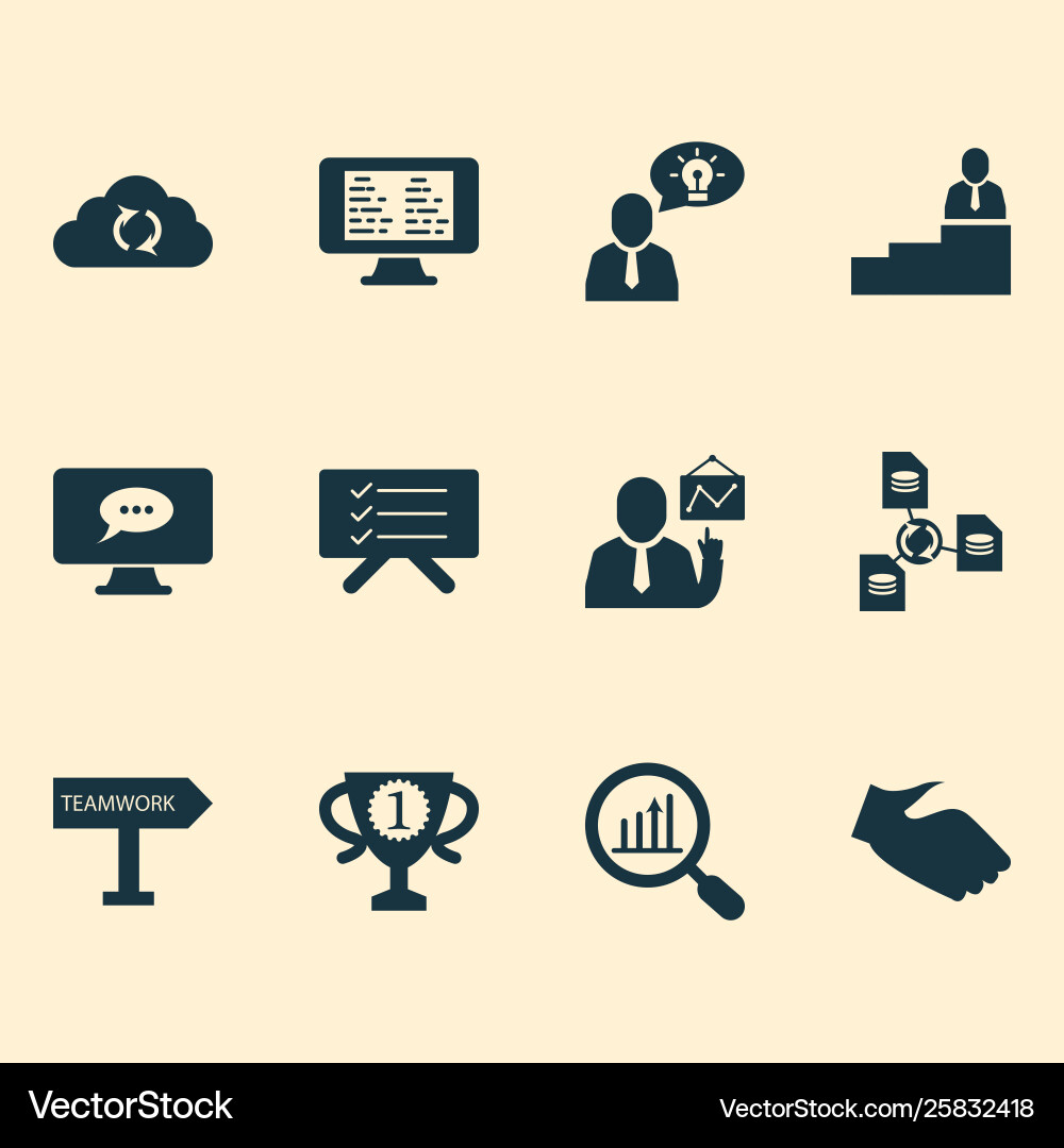Teamwork icons set with handshake file sharing Teamwork icons set with handshake file sharing vector image