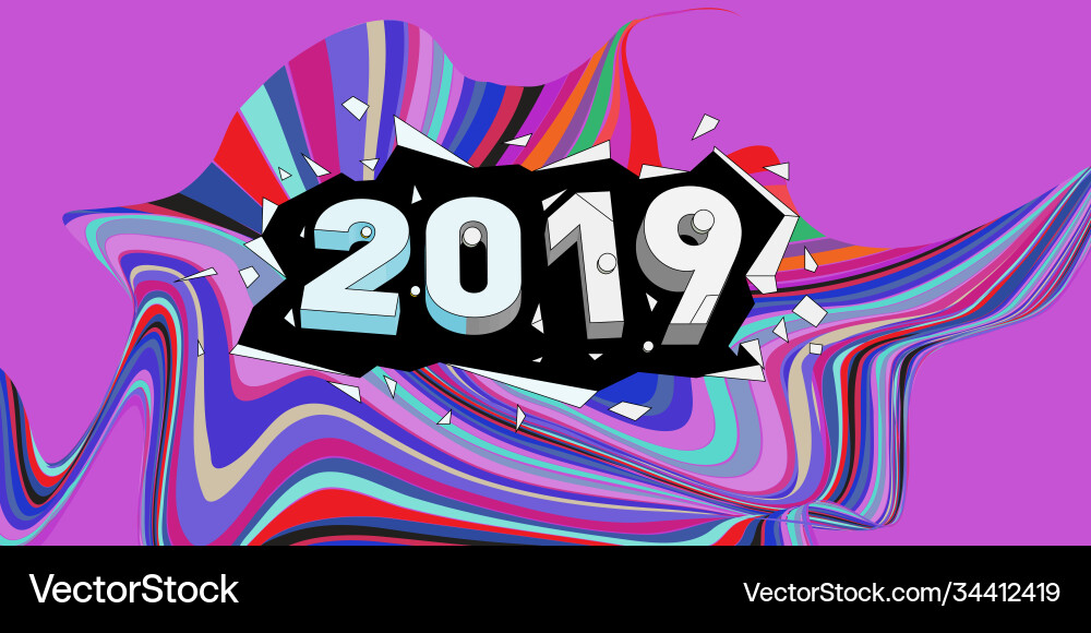 2021 new year text with wavy colorful line Vector Image