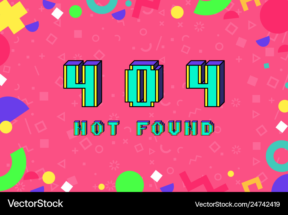 404 error not found in pixel art 8 bit 404 error not found in pixel art 8 bit Vector Image