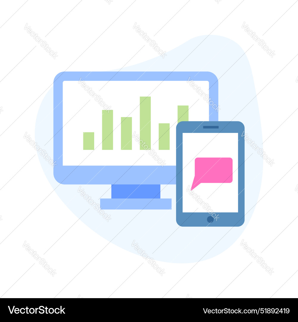 Bar chart inside monitor screen showing concept Vector Image