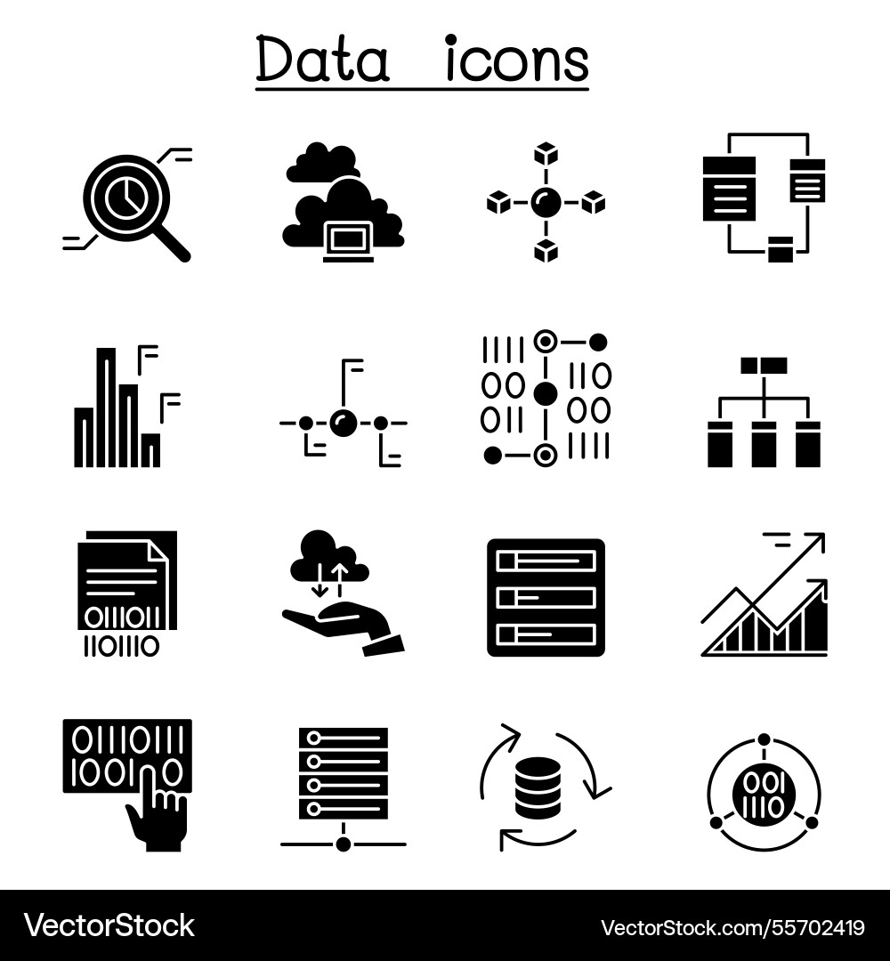 Data database graph chart diagram icon set Data database graph chart diagram icon set vector image