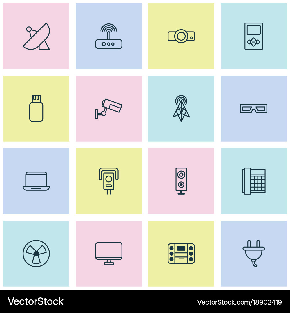 Gadget icons set with monitor boombox socket Vector Image