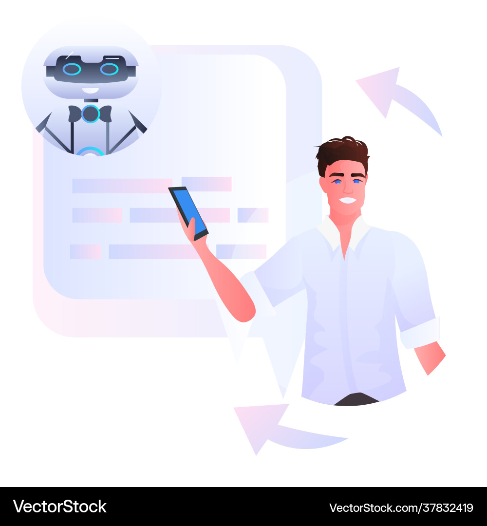Man discussing with robot chatbot assistant Man discussing with robot chatbot assistant vector image