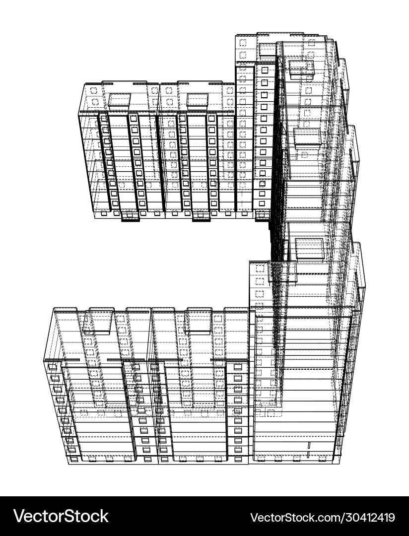 Multi-Story Building Wireframe Model Vector Image