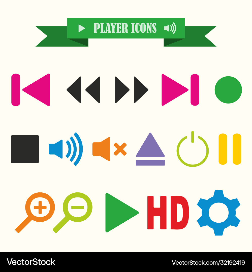 Multicolored icons with tape on topic player vector image