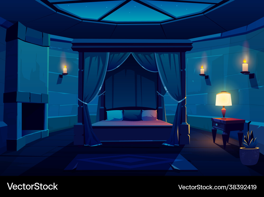 Night hotel bedroom cartoon interior vector image