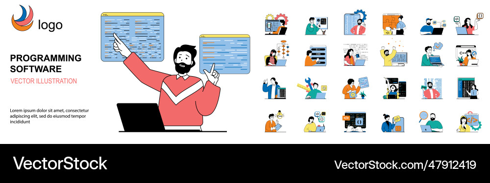 Programming Software Development Scene Vector Image