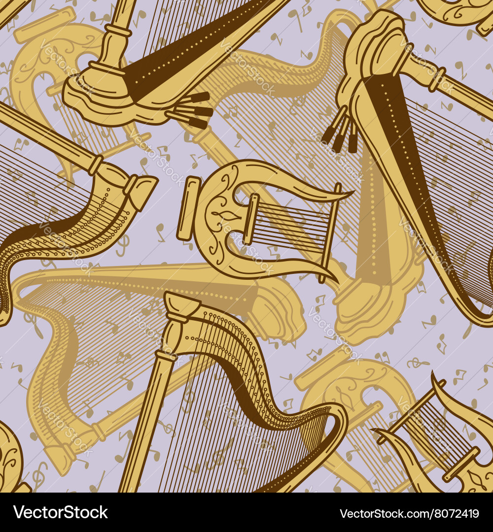 Seamless pattern of harp and lyre vector image
