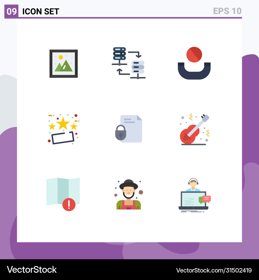 Set 9 flat colors on grid for lock file call Vector Image