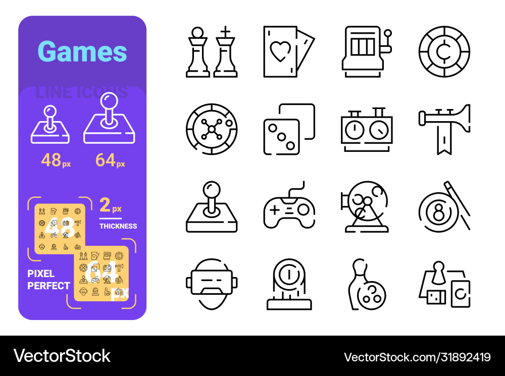 Set games simple lines icons modern Set games simple lines icons modern vector image