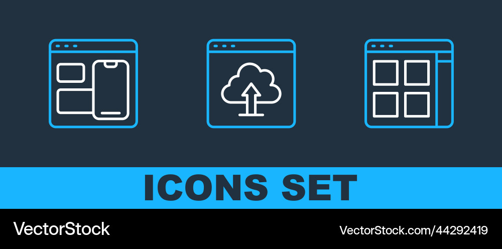Set line browser files web developer programming Set line browser files web developer programming vector image