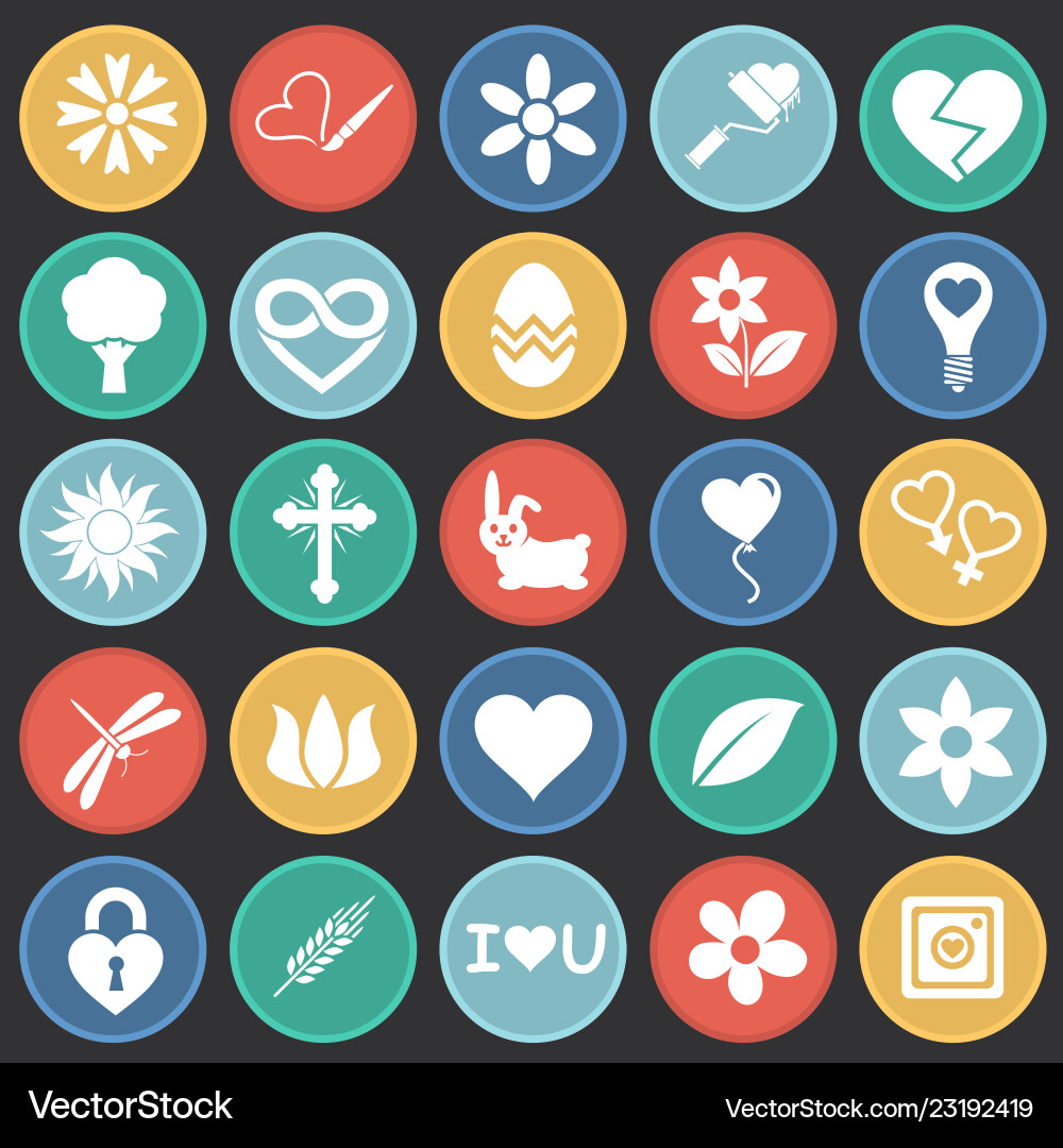Spring icons set on color circles black background Spring icons set on color circles black background vector image