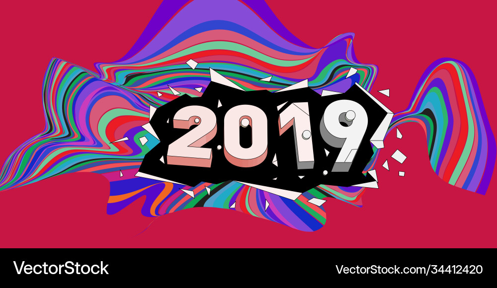 2021 new year text with wavy colorful line Vector Image