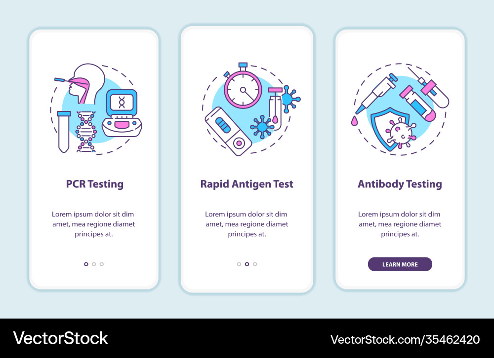 Covid19 testing types onboarding mobile app page Covid19 testing types onboarding mobile app page vector image