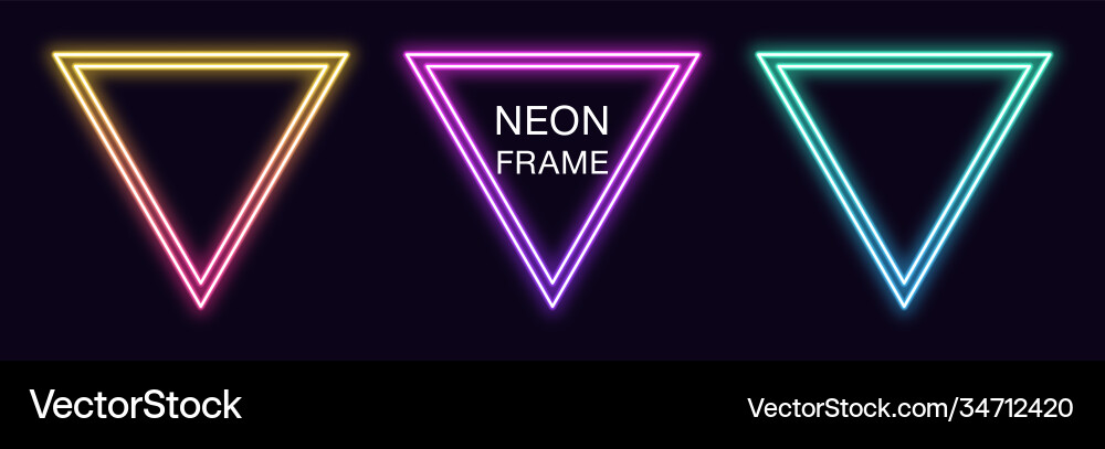 Gradient neon triangle frame set triangular Gradient neon triangle frame set triangular vector image