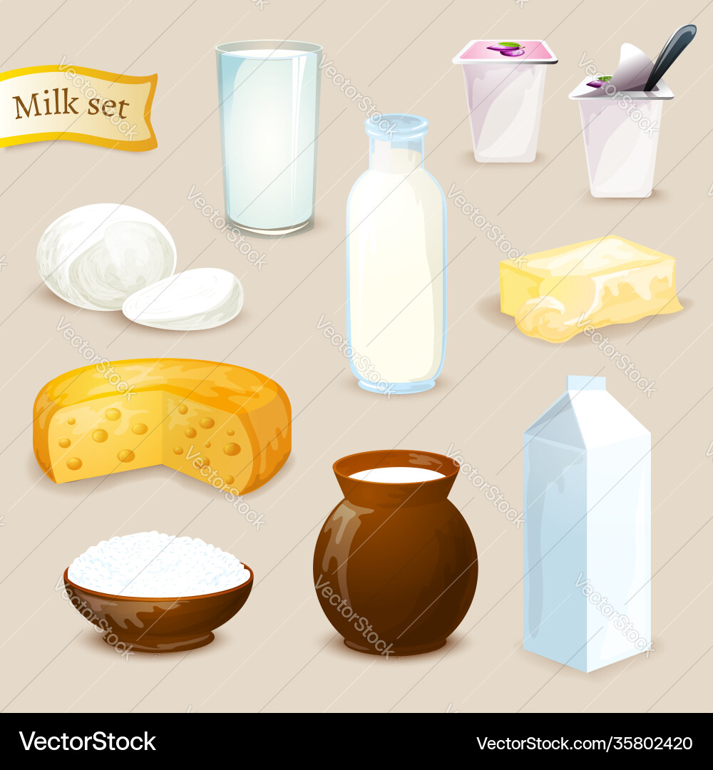 Milk products set Royalty Free Vector Image - VectorStock