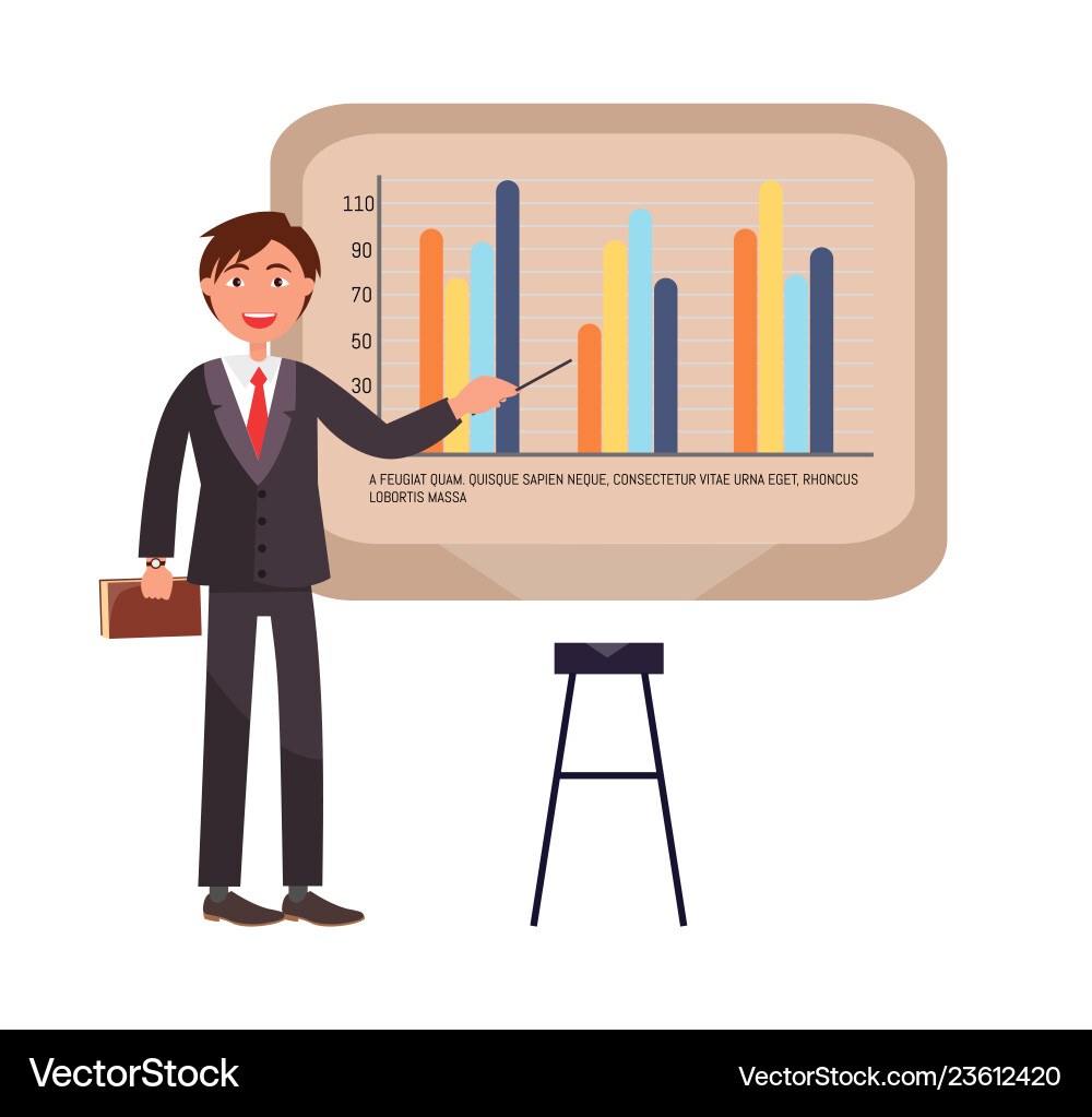 Presenter on seminar explaining chart board vector image