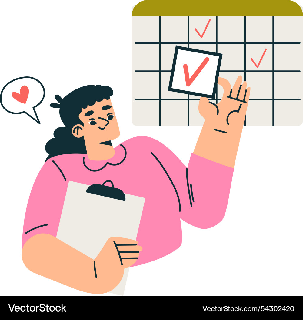 Productive Workflow With Woman With Calendar And Vector Image