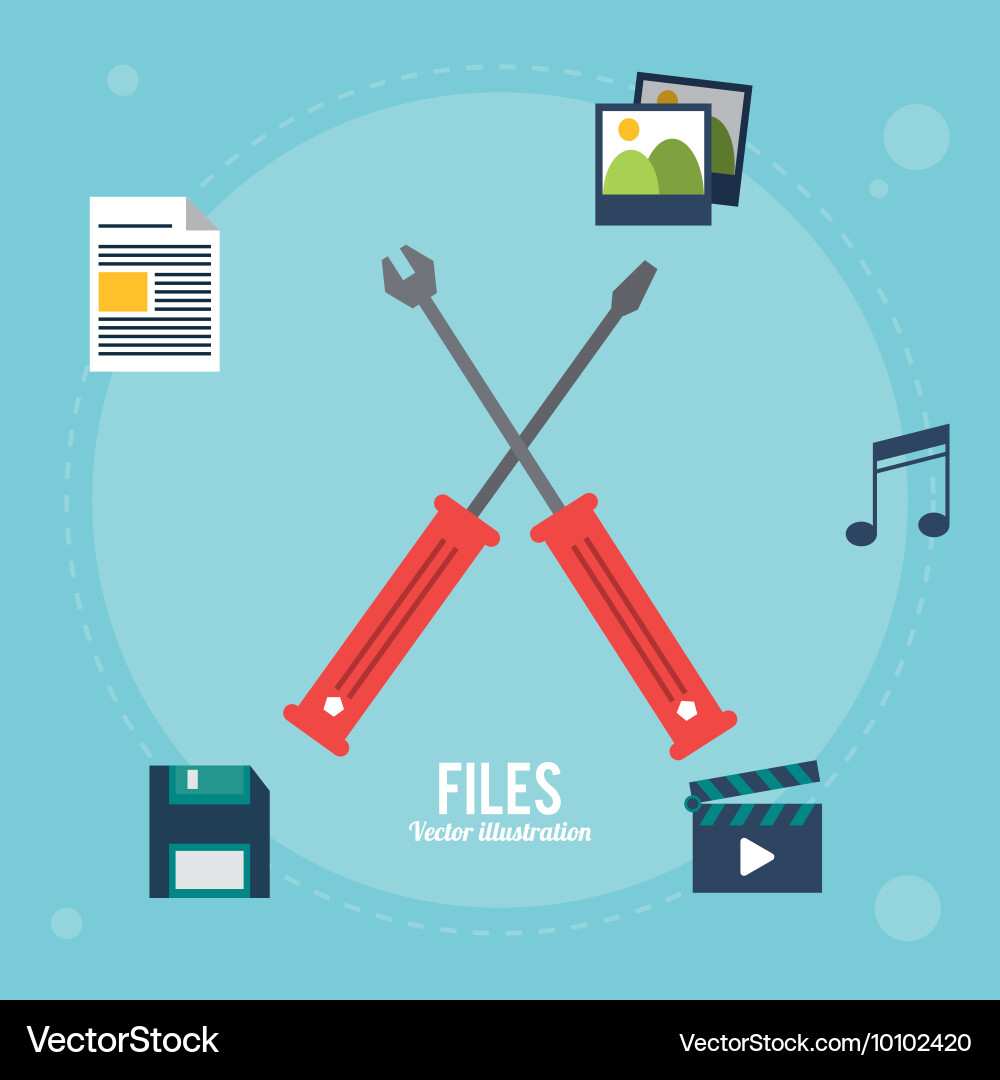 Screwdriver and icon set files design vector image