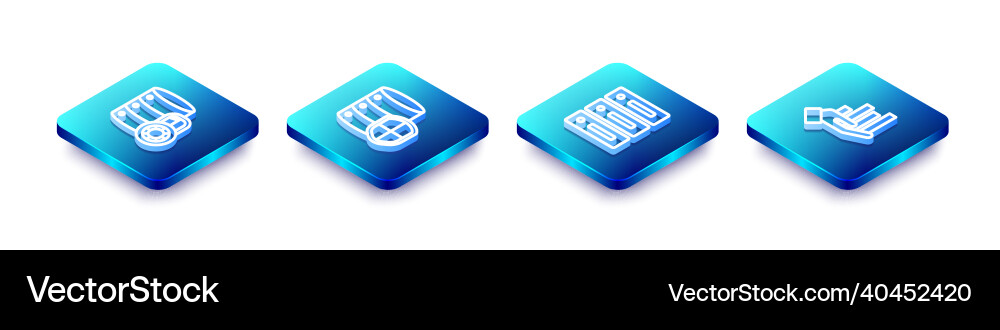 Set isometric line server security with lock Set isometric line server security with lock vector image