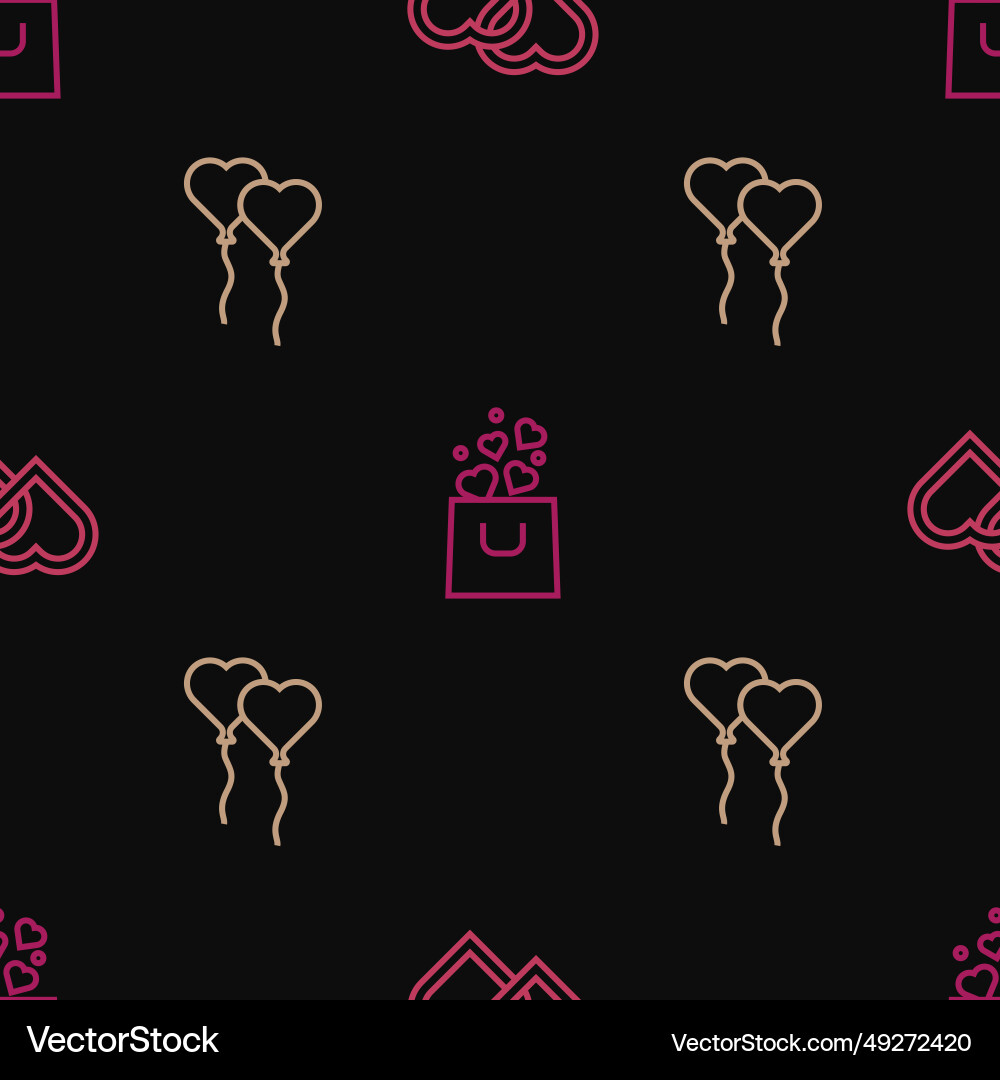 Set line two linked hearts balloons form of heart vector image