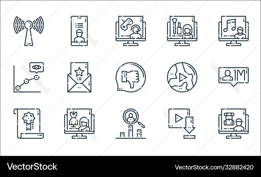 Videoblogger line icons linear set quality vector image