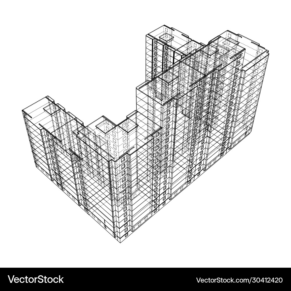 Wire-frame model a multi-storey building Vector Image