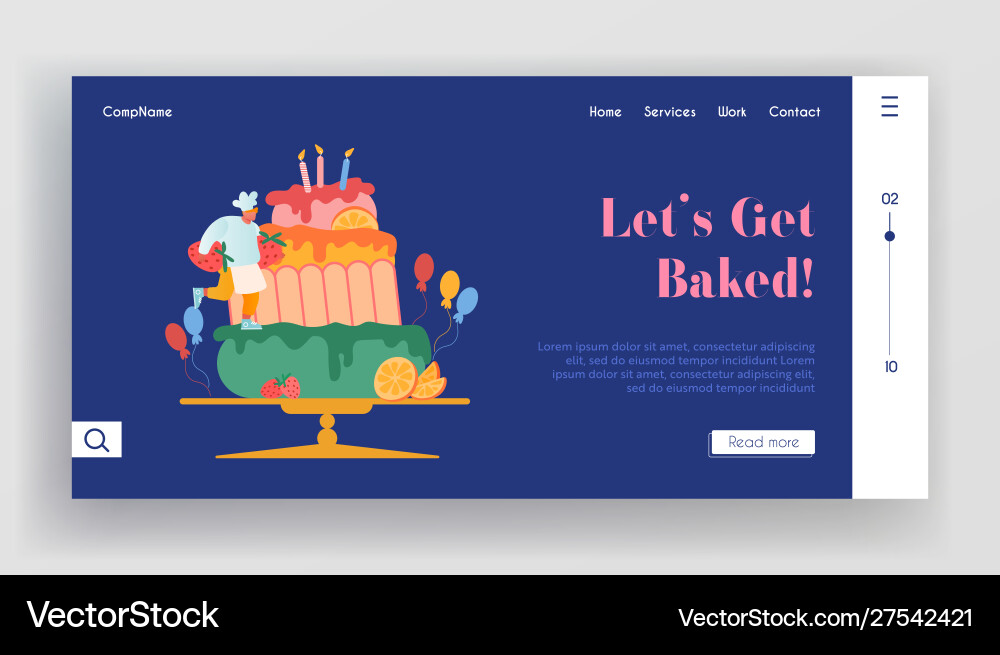 Bakery website landing page chef character Bakery website landing page chef character vector image