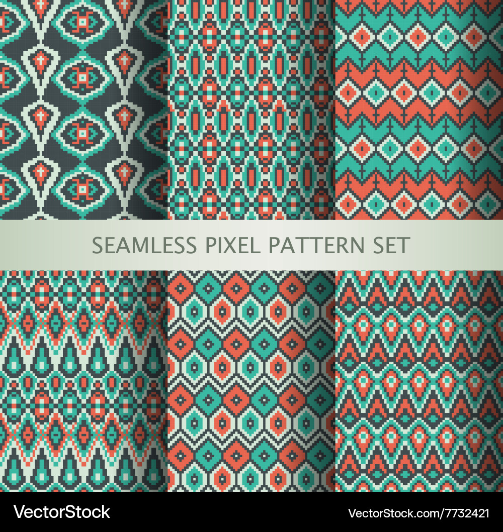 Collection of pixel colorful seamless patterns vector image