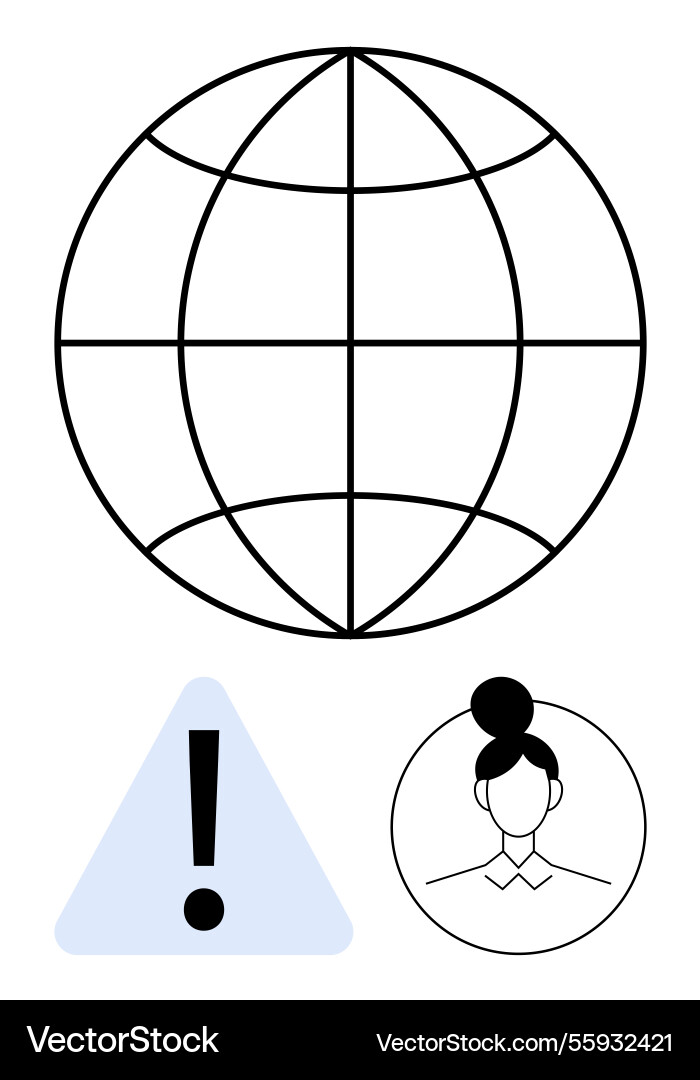 Global connectivity alert with avatar and caution Global connectivity alert with avatar and caution vector image