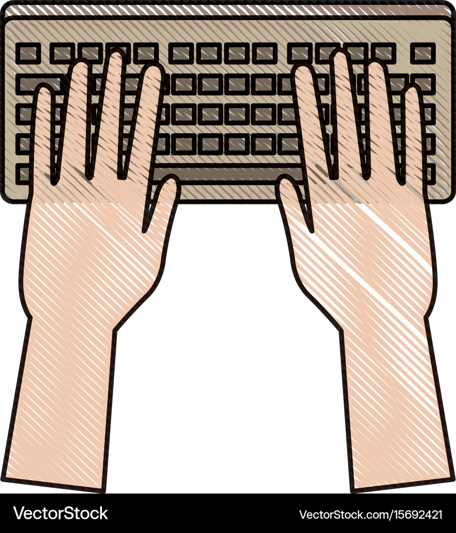 Hands working in keyboard system device vector image