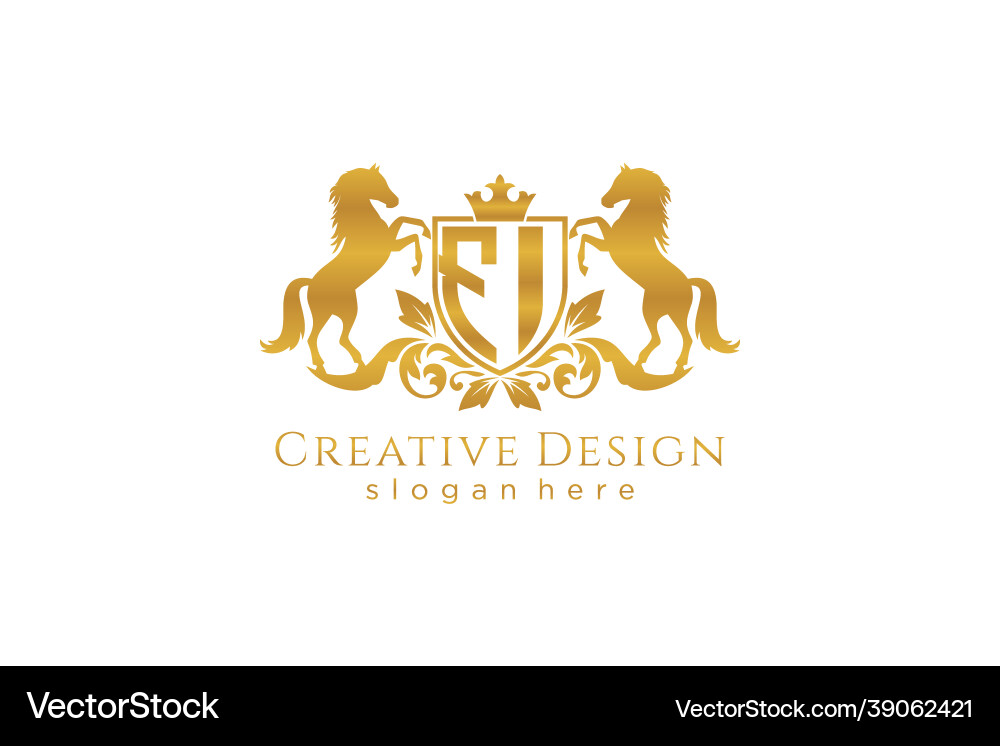 Initial fi retro golden crest with shield and two Vector Image