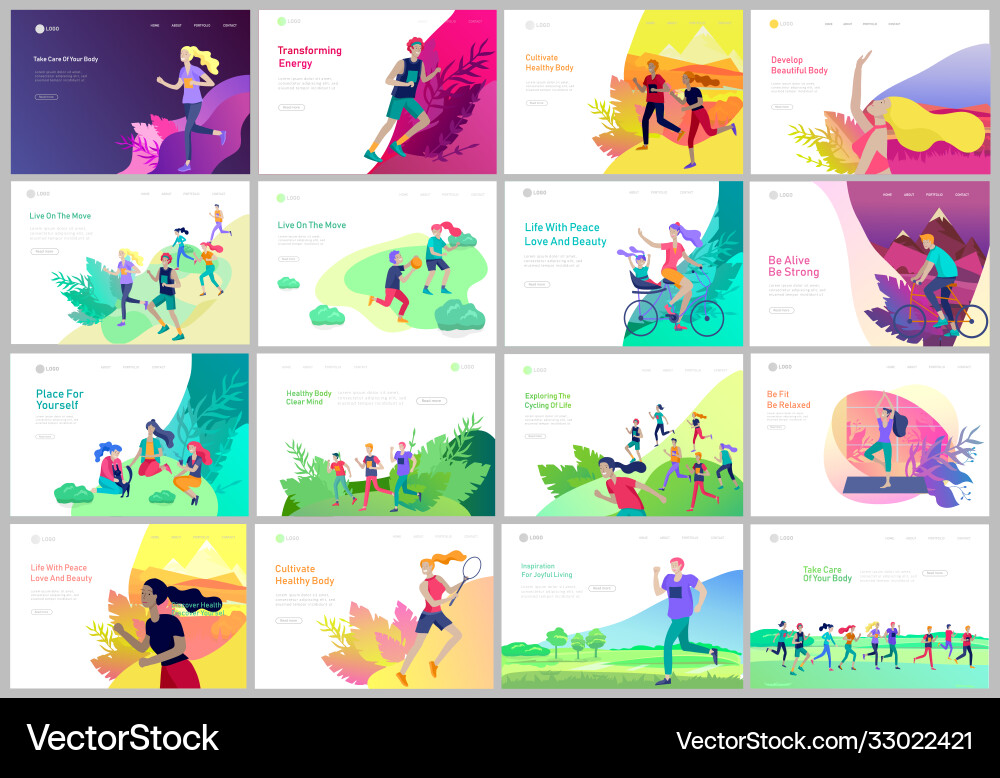 Landing page template with running man play Vector Image