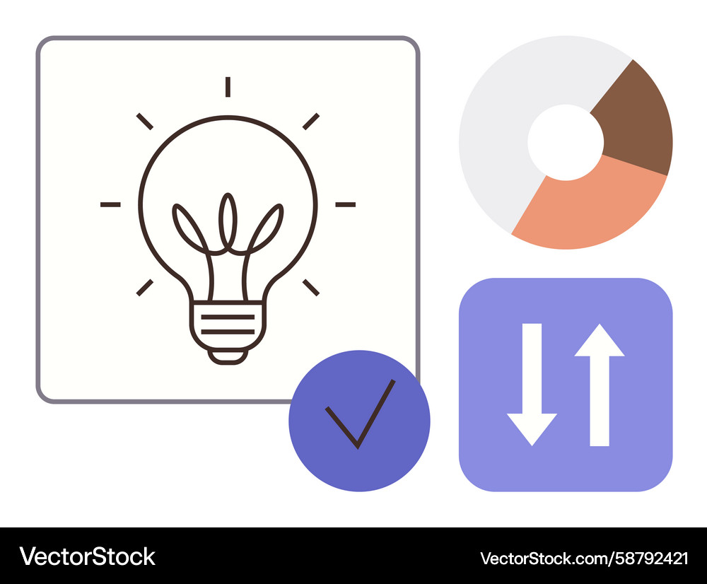 Lightbulb checkmark chart and arrows Vector Image