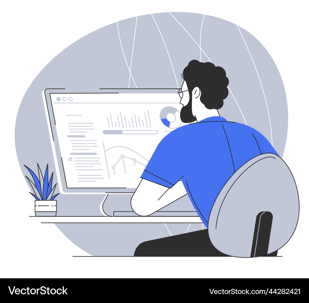 Man Working at Office Table vector image