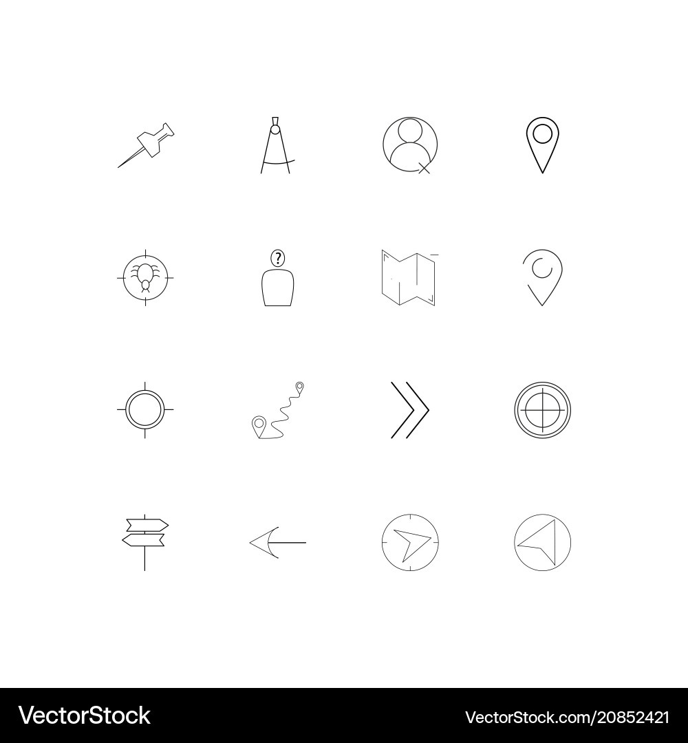 Maps and navigation linear thin icons set vector image
