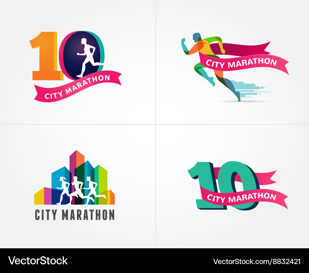 Marathon Running Symbol Set vector image